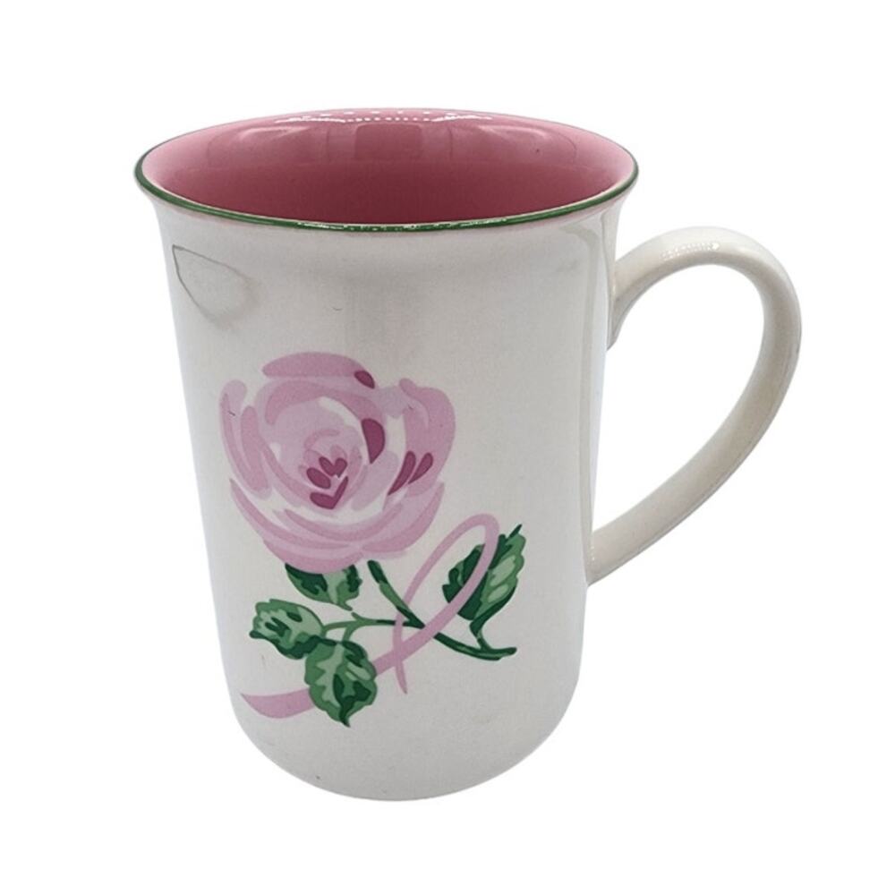 Vintage 1992 Avon Breast Cancer Crusade Pink Ribbon & Flower Ceramic Coffee Mug